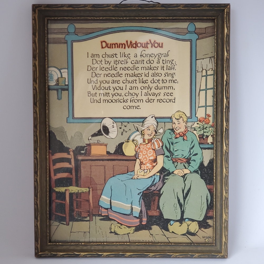 "Dumm Vidout You" Vintage Print Dumb Without You Poem Dutch Boy Girl